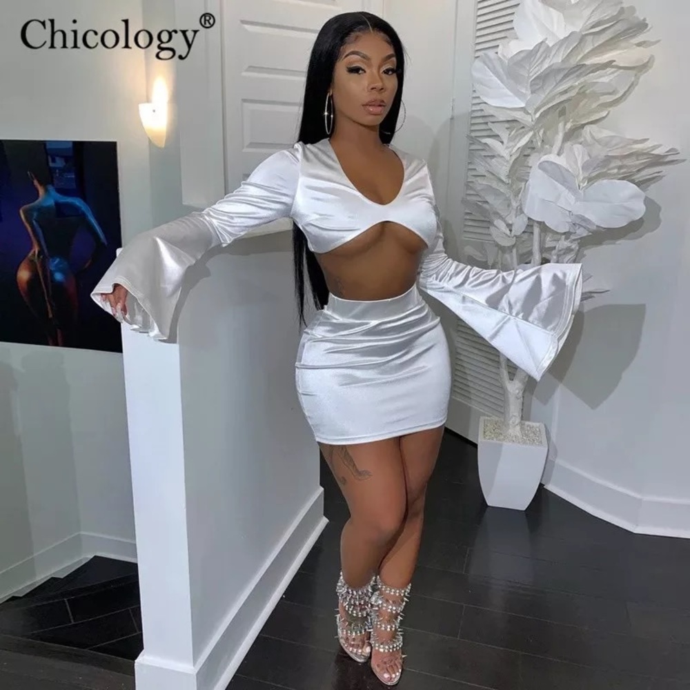 2 piece skirt satin set 😍